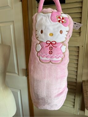 Hello Kitty Pink Plush Blanket with Red Candy Applique